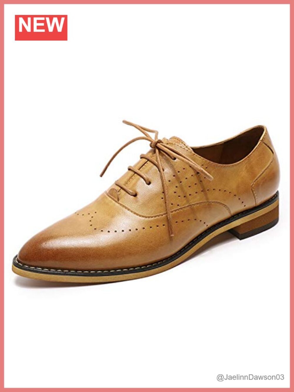 Women's Leather Oxfords Lace Up Pointed Toe Brogue Work Shoes